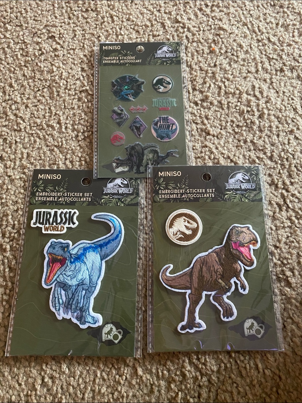 Miniso Kids Jurassic World Dinosaur Iron-On Patch Set - Blue & Brown